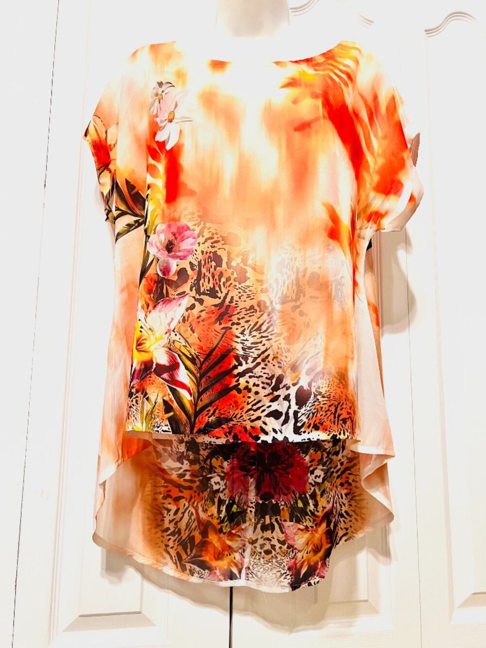 Carrie Allen-Women's Lightweight High Low Animal Print Floral High Low Top-Med??